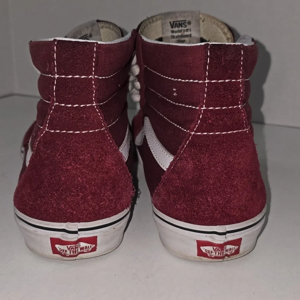 Vans SK8-Hi Sneakers Color Burgundy Canvas Suede Mens Size 9 Womens Size 10.5